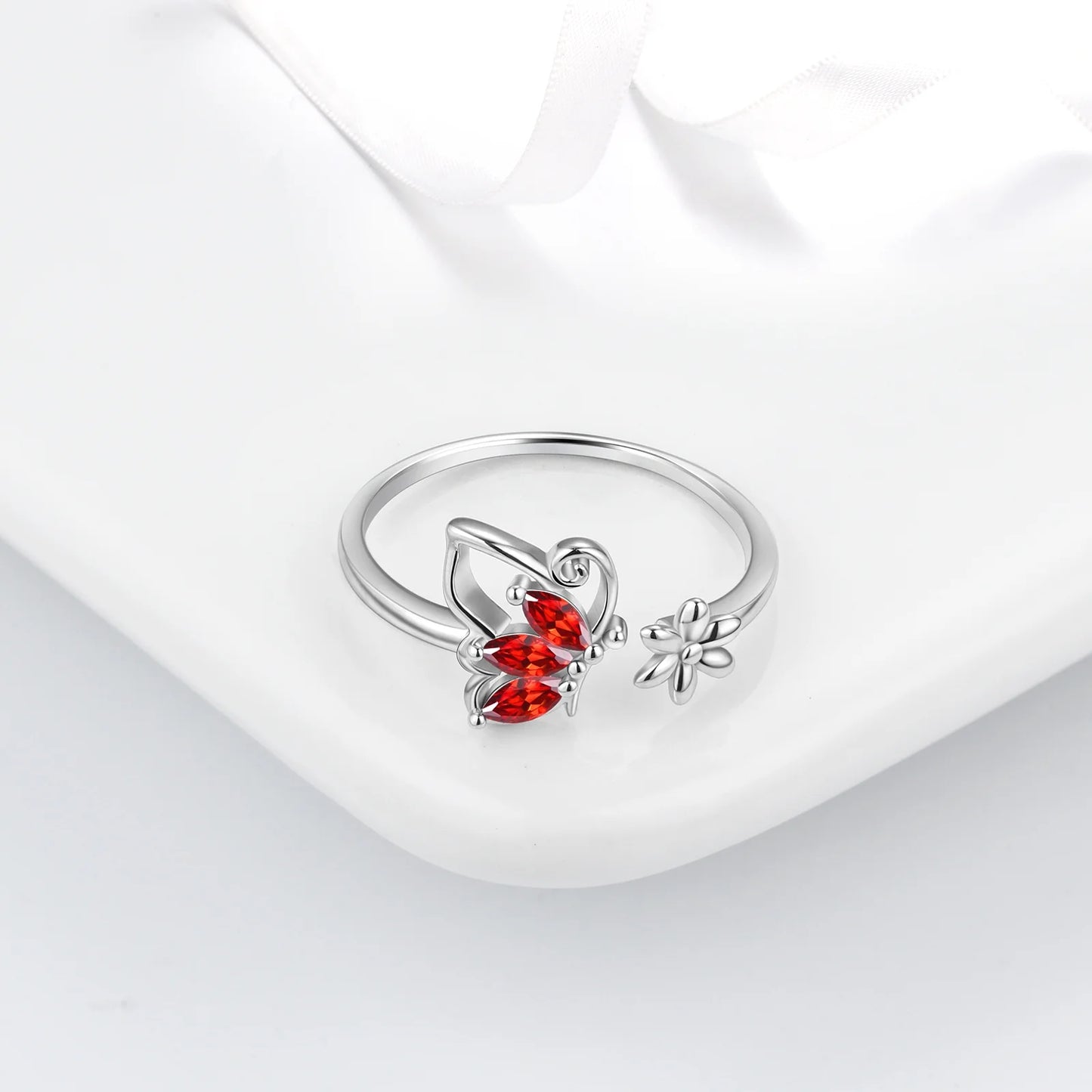 January Birthstone Jewelry Set Red Butterfly Garnet Fine Necklace/Earrings/Ring/Bracelet Sterling Silver Women Xmas Birthday Mother'S Day Gifts
