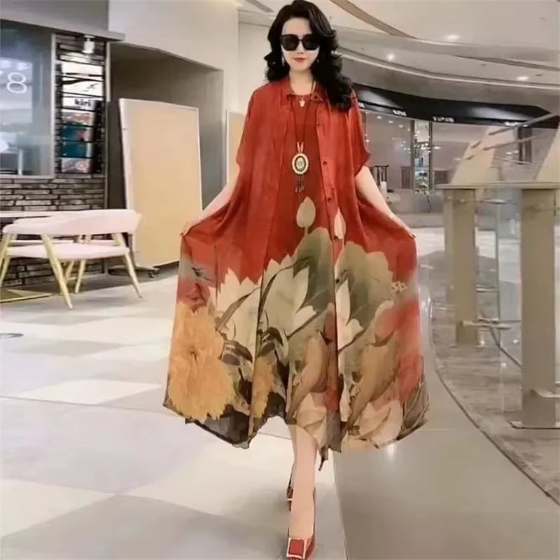 Elegant Print Two-Piece Summer Dress Set for Women