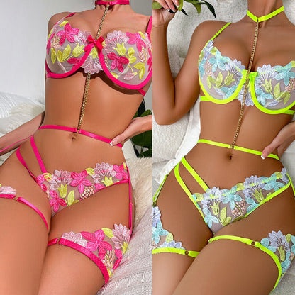 Women'S Sexy-Lingerie Lace Babydoll Bra Thong Set Sleepwear Underwear Nightwear