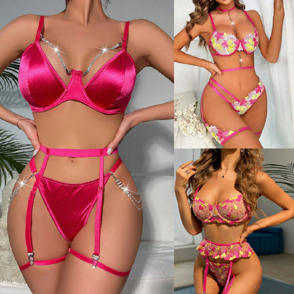 Women'S Sexy-Lingerie Lace Babydoll Bra Thong Set Sleepwear Underwear Nightwear