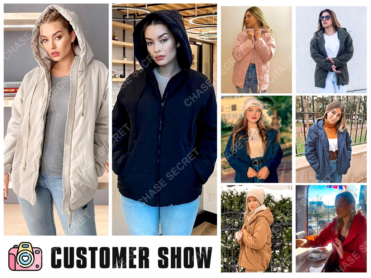 Full Zipper Puffer Jacket for Women Cropped Hooded Puffer Coat Winter Warm with Pockets Petite
