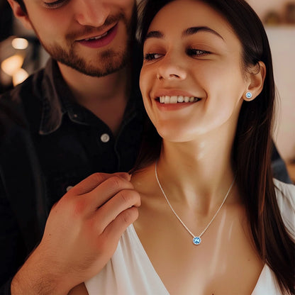 Birthstone Necklace for Women Pure 925 Sterling Silver Necklaces March round Blue Aquamarine Crystal Pendant Gifts for Everyday Wear Birthday Graduation